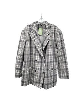 H&M Divided Oversized Plaid Blazer Coat Double Breasted Gray/Multi Large New